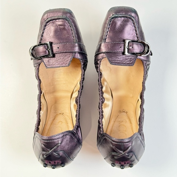 Tod's Leather Travel Ballet Flat With Roller Buckle Strap Size 7 - Picture 5 of 6